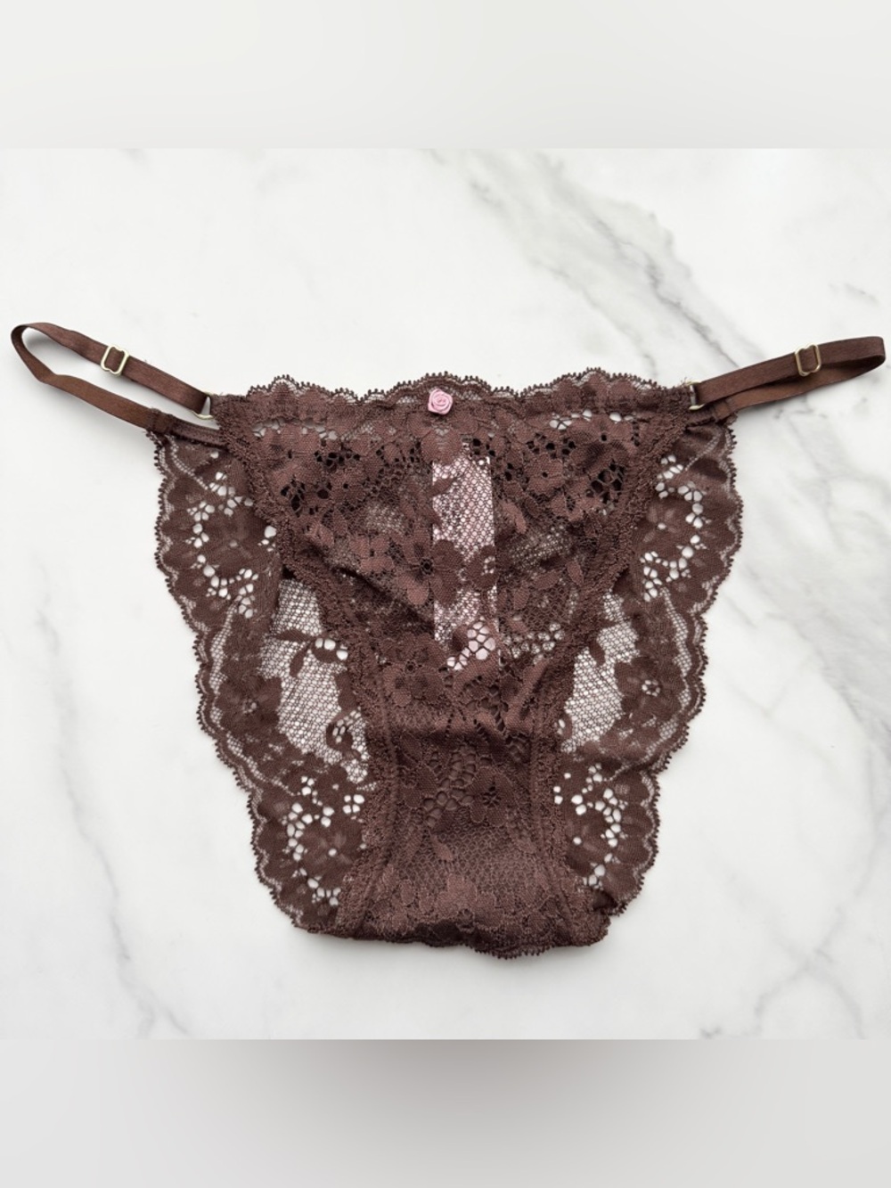 NWT VICTORIA’S SECRET DREAM ANGELS LACE ADJUSTABLE STRING BIKINI PANTY GANACHE